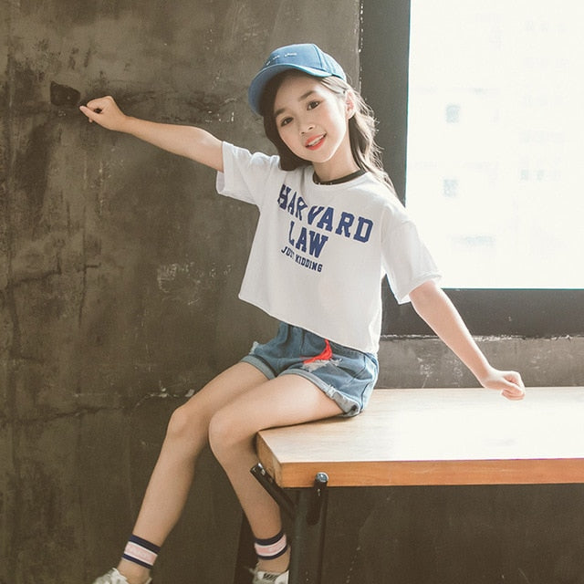 2020 Kids Girls Clothes Set Summer Short Sleeve T-shirt + jeans shorts –  diopao